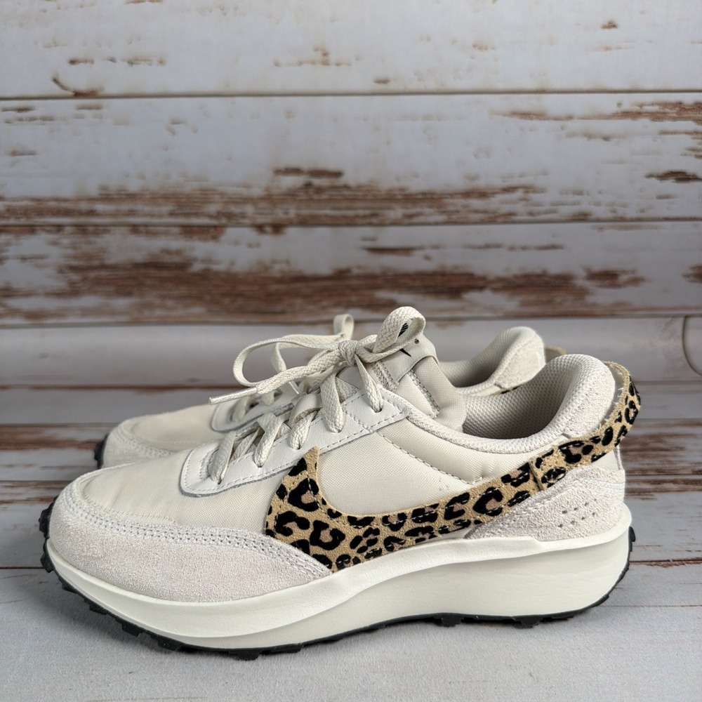 Womens Nike Waffle Debut Leopard Sail Sesame Black HF1856-001 Size 6 - Picture 2 of 9